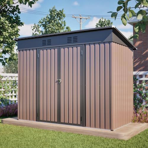 Abrigo de jardim, gonew21, 242 × 126 × 182 cm, com rodas, aço, metal, Castanho / Preto, para utilização no exterior