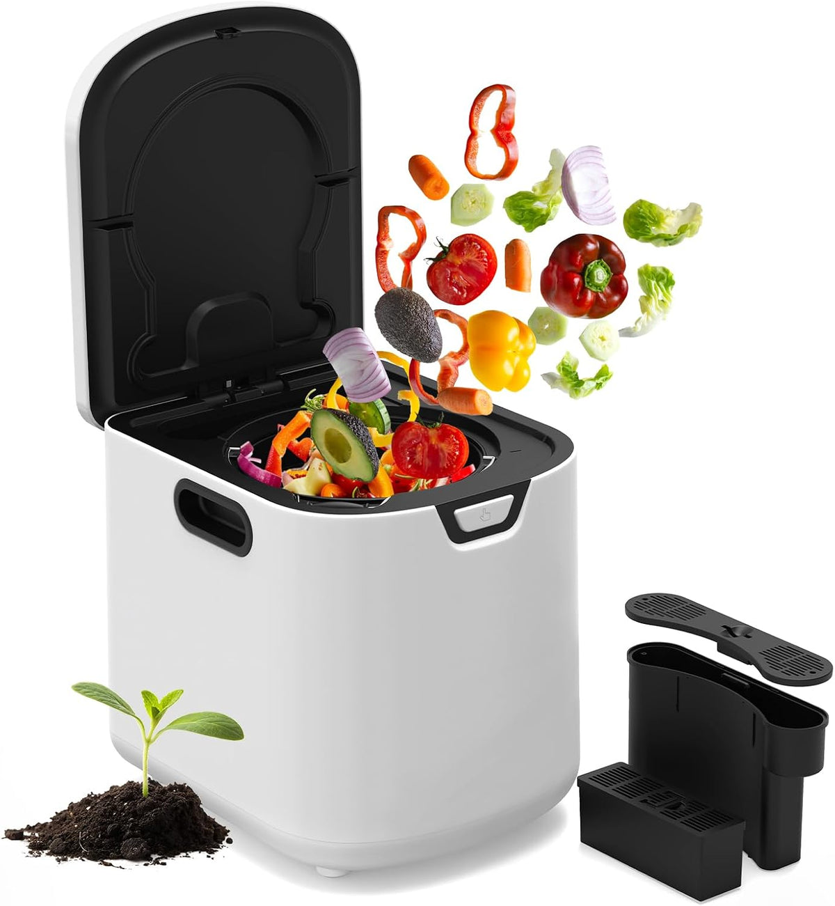 Compostor, Fullwatt, Elektrischer, 4.2L, 30 cm, 26,7 × 32 × 30 cm, com função de autolimpeza, plástico, metal, Branco / Preto, para uso diário