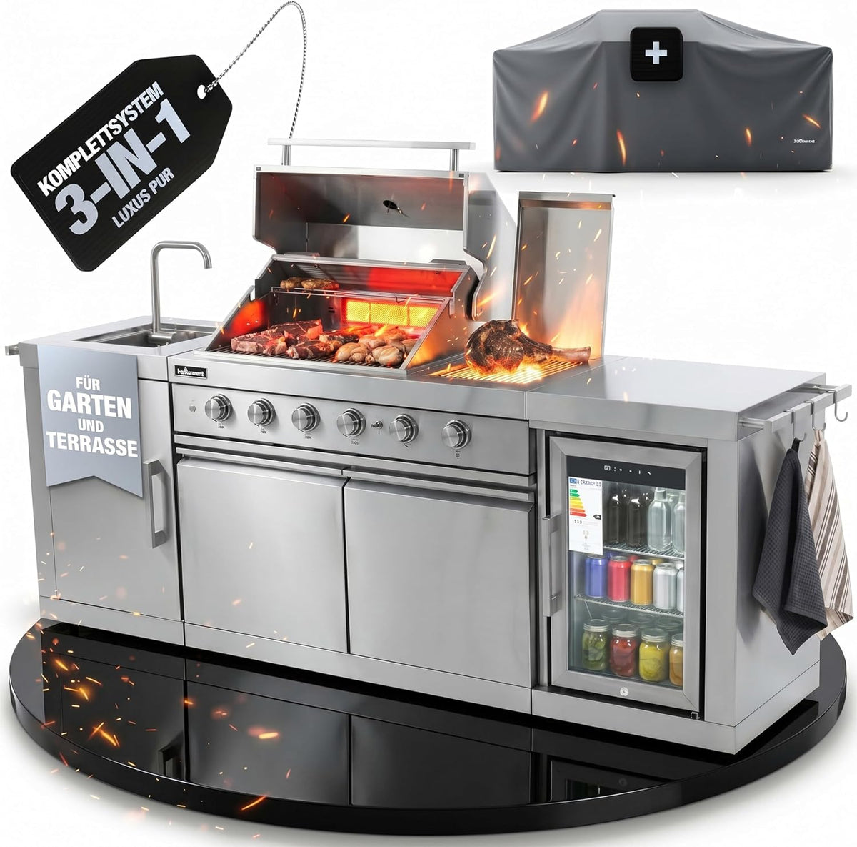 Frigorífico, Flammenwerk, 24,1 kW, 248 × 63,5 × 121cm, 3,9 kW, 4,3 kW, 4,2 kW, aço inoxidável, aço, Prateado / Cinzento, para uso diário