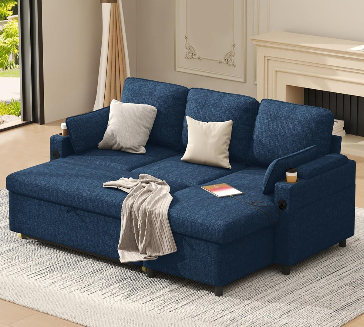 Sofá, DURASPACE, Schlafsofa, madeira, metal, Azul, para a sala