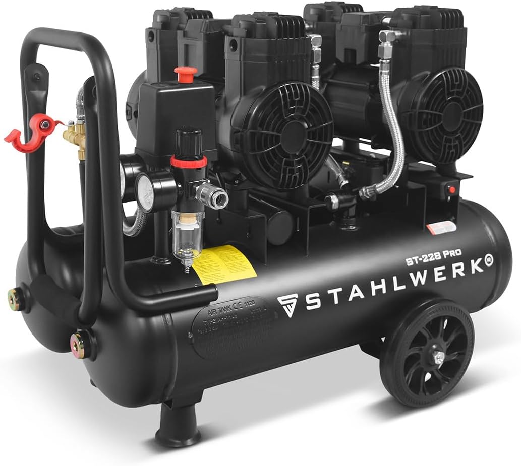 Compressor de ar, STAHLWERK, Kompressor, 22 L, 8 bar, 3,54 PS, 2,6 kW, com rodas, aço, Preto, para trabalhos de manutenção