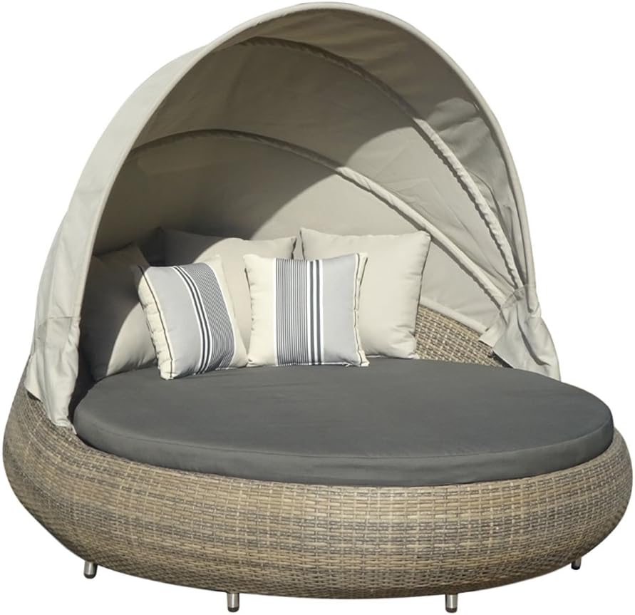 Espreguiçadeira, Dehner, Sun-Lounger, 159 cm, 220 × 160 × 159 cm, regulável, alumínio, ratã, Castanho / Cinzento / Bege, para uso diário