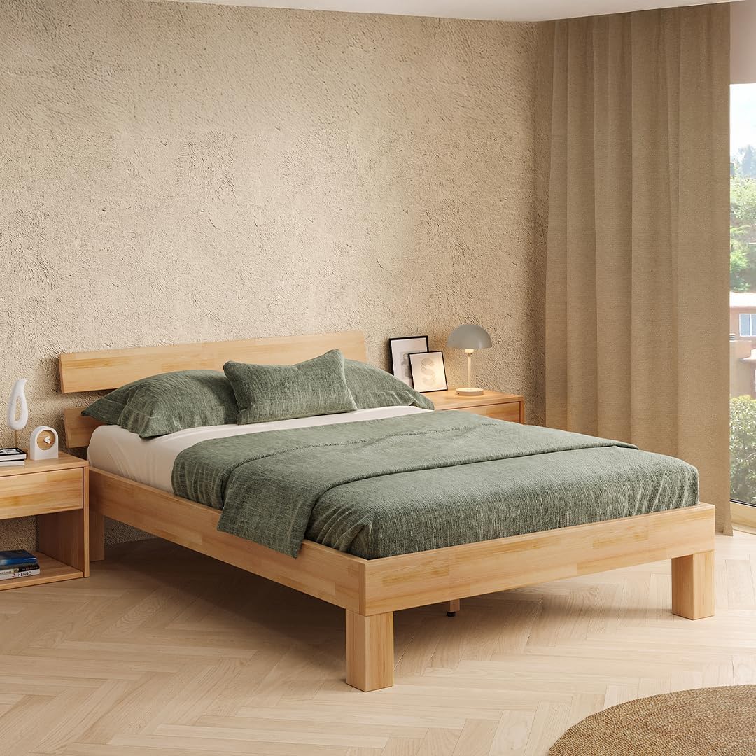 Cama, skølm, Floki, 140 × 200 cm, com portas, madeira, Natural / Verde, para o quarto