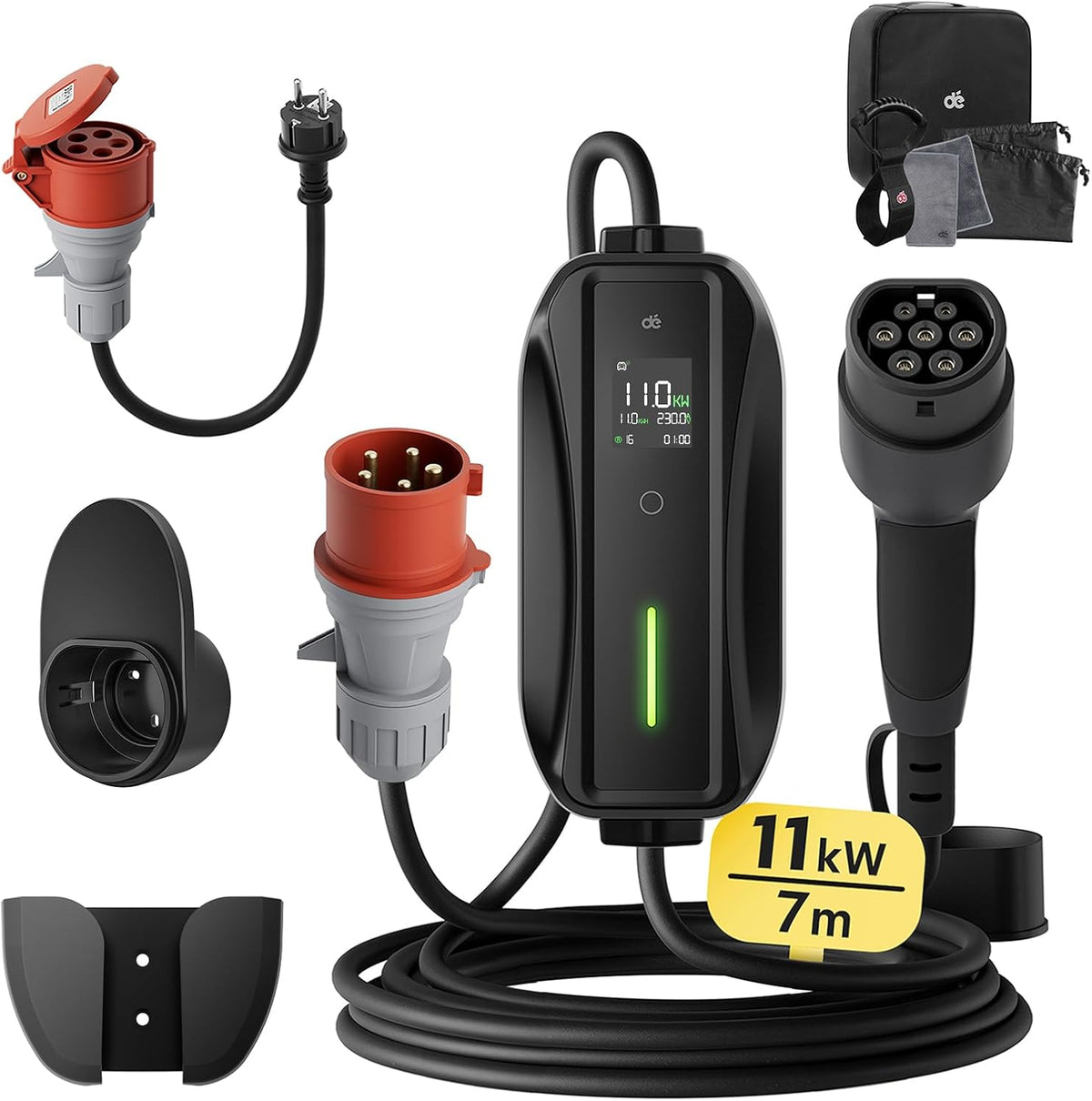 Carregador, dé, Mobile, 11kW, 16A, 230 V, dobrável, resistente à água, Preto / Vermelho, para uso diário