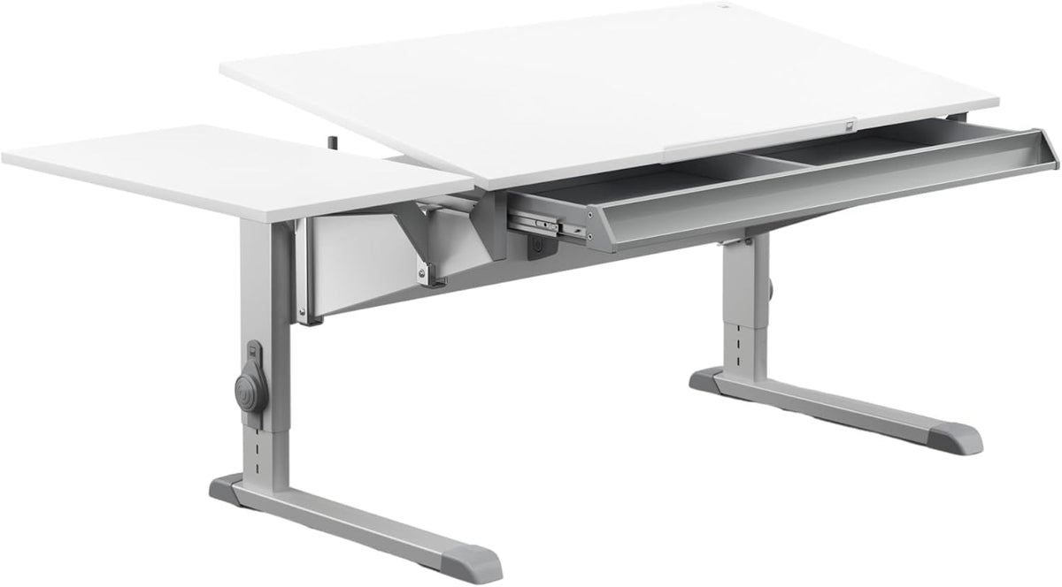 Secretária, Moll, Sprinter, 53 cm, 82 cm, classe energética b, 10 níveis, altura regulável, regulável, com rodas, aço, Branco / Cinzento