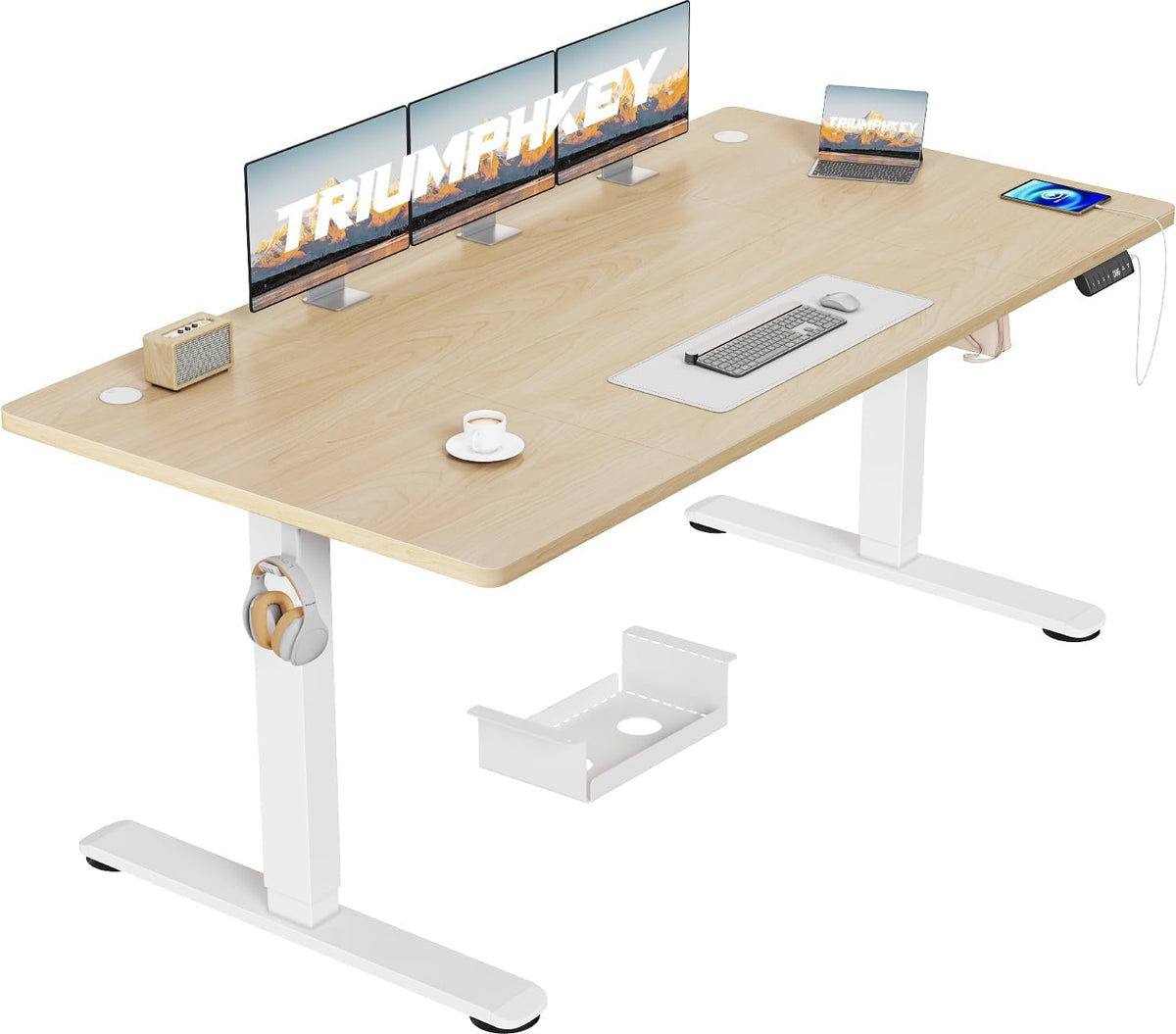 Secretária, TRIUMPHKEY, 116 cm, altura regulável, regulável, Bege / Branco, para uso diário