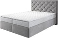 Cama box spring, DELIFE, Boxspringbett, 140 × 200 cm, 56 cm, 3 cm, com colchão, alumínio, poliéster, Cinzento / Branco, para o quarto