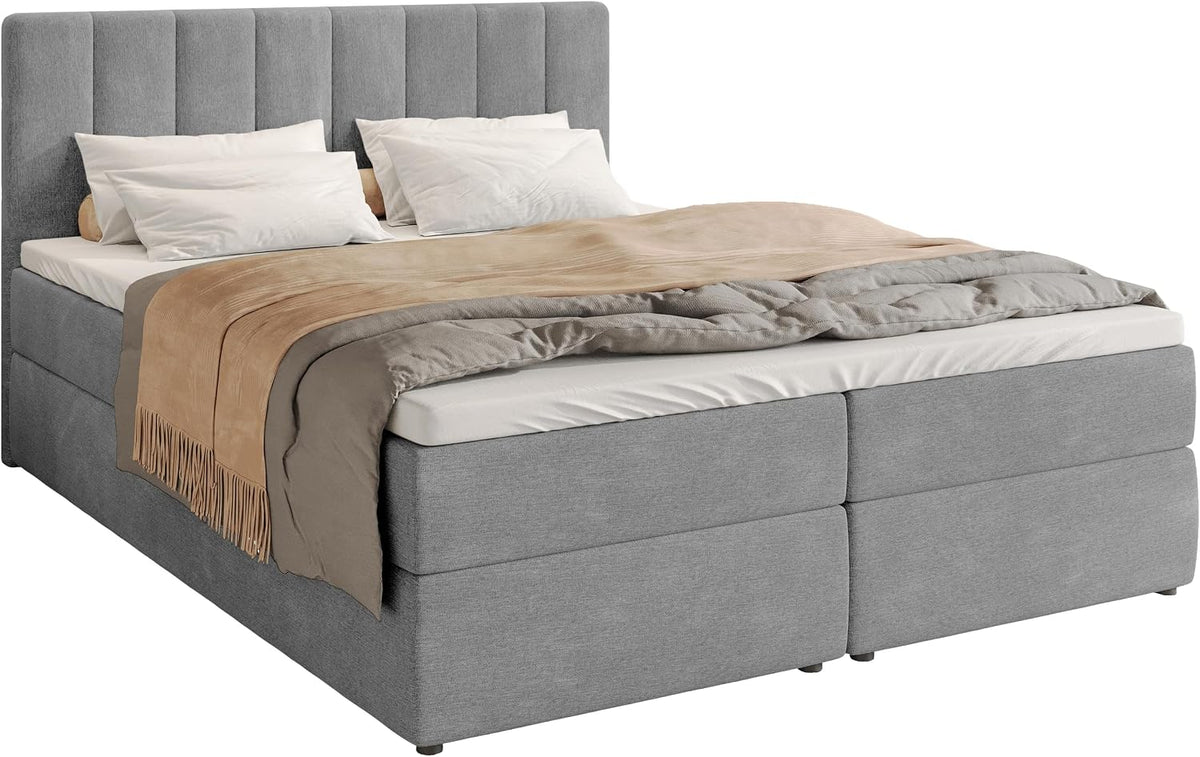 Cama, BROMARKT, Boxspringbett, 140 × 200cm, 4 cm, madeira, plástico, HellCinzento / Bege, para o quarto