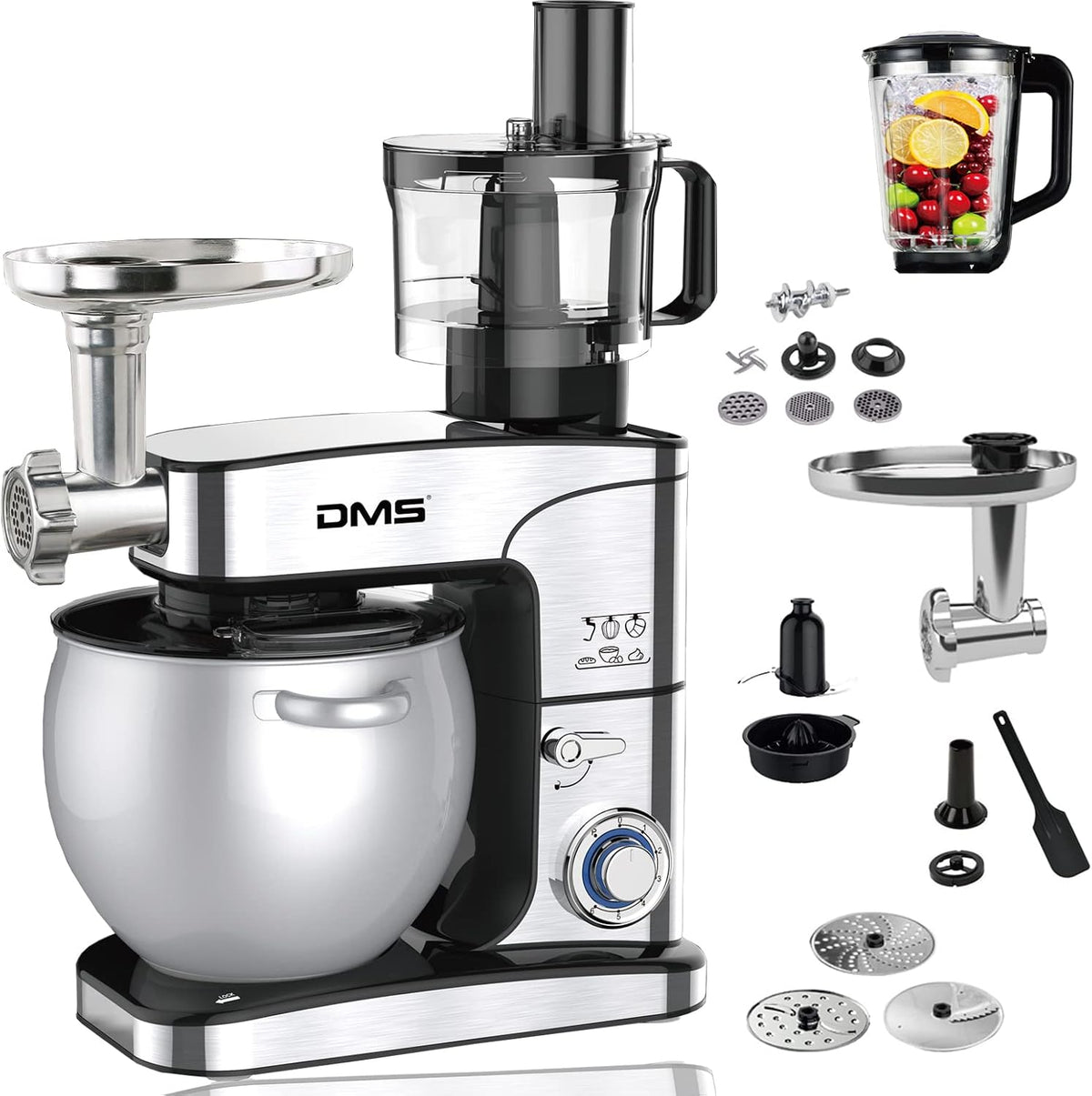 Robô de cozinha, DMS, 5in1, 2500 W, 1500 ml, aço inoxidável, aço, Prateado / Preto, para a cozinha