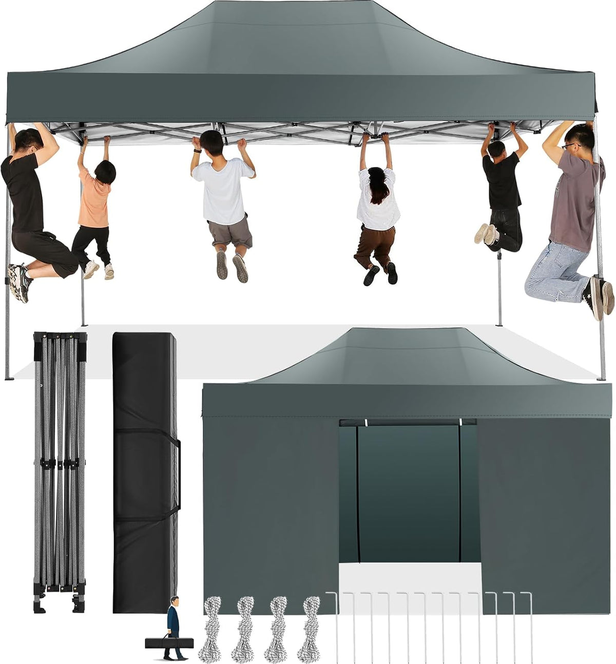 Tenda de jardim, COBIZI, Faltpavillon, 304cm, 314cm, 322cm, 222cm, 232cm, dobrável, resistente à água, aço, plástico, Cinzento