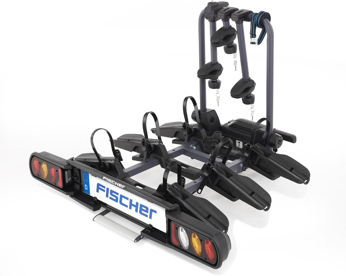 Suporte traseiro para bicicleta, Fischer, Kupplungsfahrradtr, 6 cm, 61 cm, 17,38 kg, 60 kg, 77 × 22 × 61 cm, dobrável, com rodas, aço, plástico