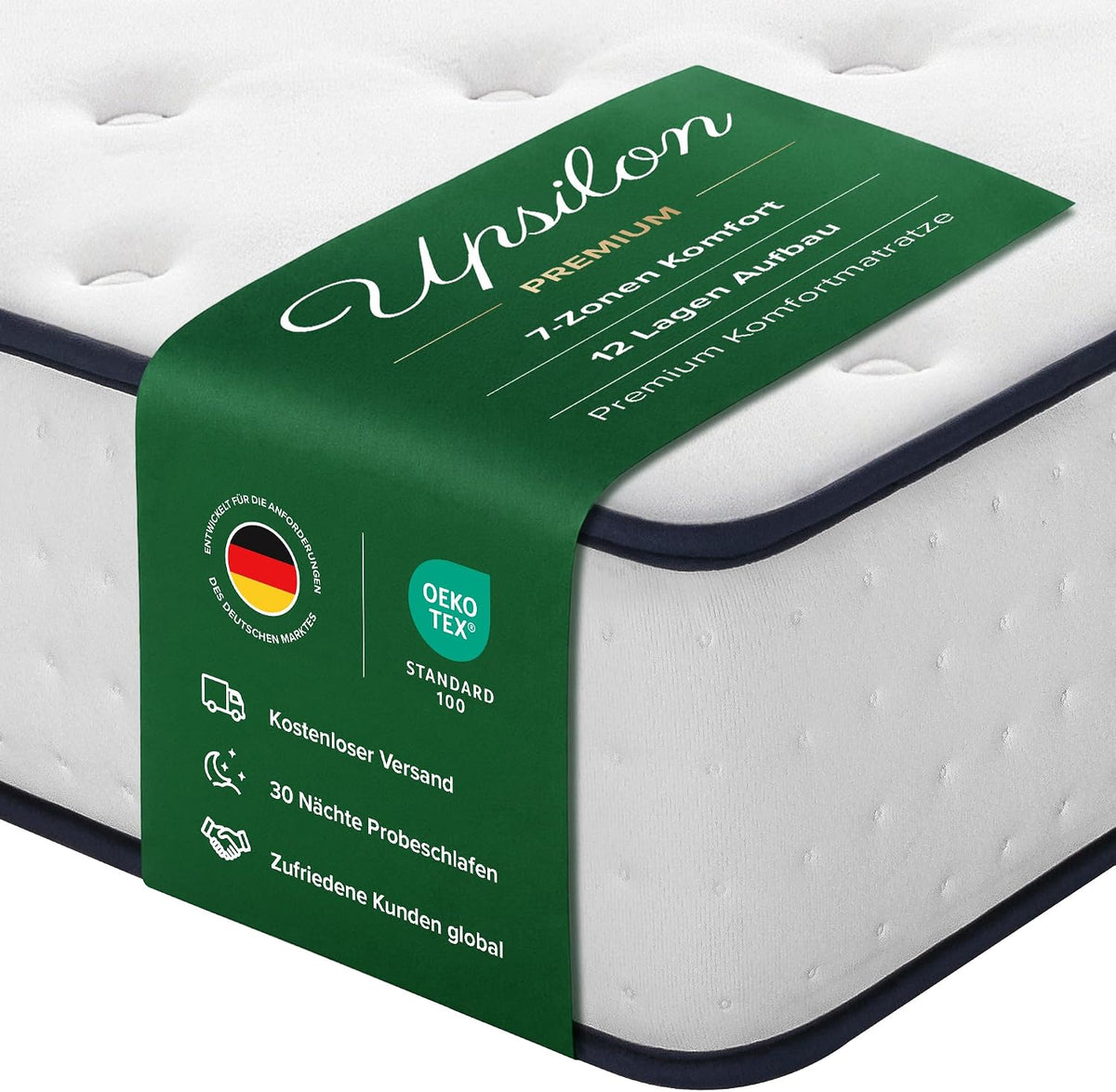 Colchão, COSMOS, Upsilon, 30 cm, 180 × 200 cm, 100 kg, Branco / DunkelAzul, para o quarto