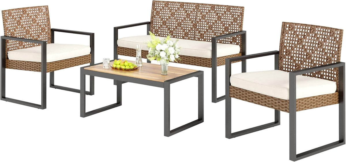 Conjunto de mobiliário de jardim, PHI VILLA, Gartenm, com portas, madeira, ratã, Castanho / Bege, para utilização no exterior