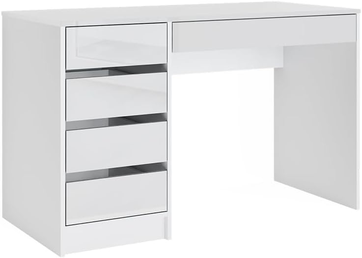 Toucador, Vicco, Schreibtisch, 120 cm, 55 × 120 cm, 55 cm, 75 cm, com gavetas, painel de madeira, Branco, para o quarto
