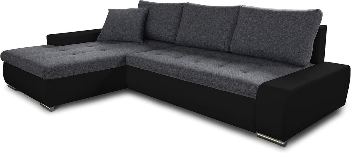 Sofá, Sofnet, Ecksofa, 266 cm, 184 cm, 83 cm, 430 g, 270g, madeira, pele sintética, Preto / Graphit, para a sala