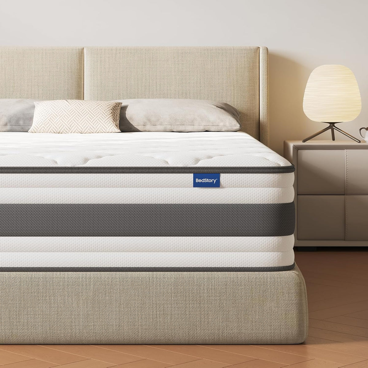 Colchão, BedStory, Matratze, 30 cm, 140 × 200 cm, Branco / Cinzento / Bege, para o quarto
