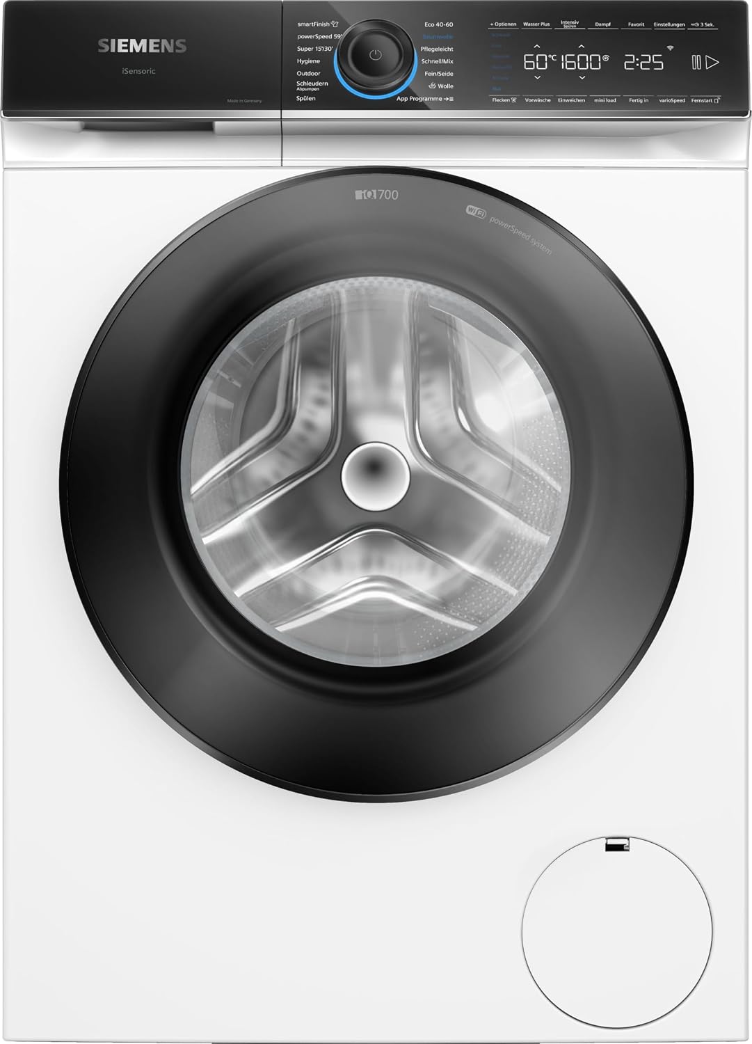 Siemens, Máquina de lavar roupa, WG56B2041, 10 kg, 84,5 cm, 59,8 cm, 59,0 cm, classe energética A, Branco / Preto, para uso diário