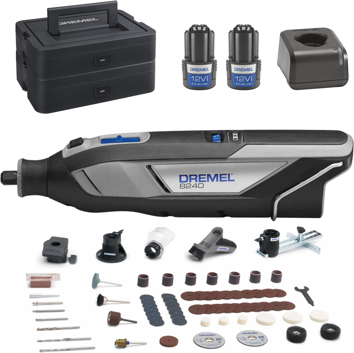 Ferramenta multifunções, DREMEL, 8240, 12V, 2Ah, regulável, Preto / Prateado / Azul, para trabalhos de manutenção