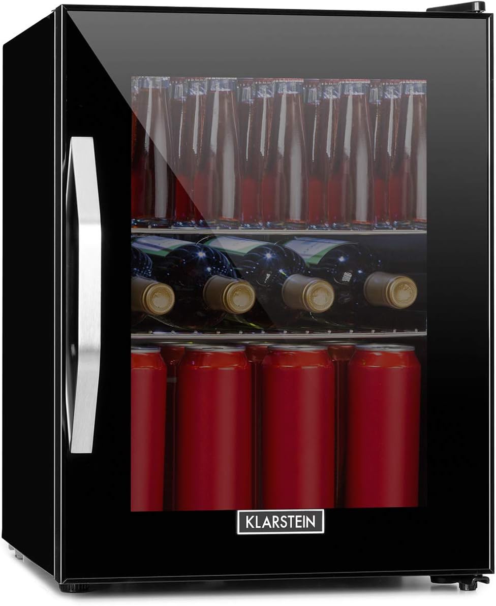 Klarstein, Frigorífico para bebidas, Mini, 42 dB, classe energética C, altura regulável, regulável, Preto / Prateado, para uso diário