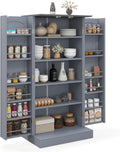 Armário de arrumação, GOPLUS, Vorratsschrank, 120 cm, 60 × 40 × 120 cm, altura regulável, regulável, com prateleiras, painel de madeira, Cinzento