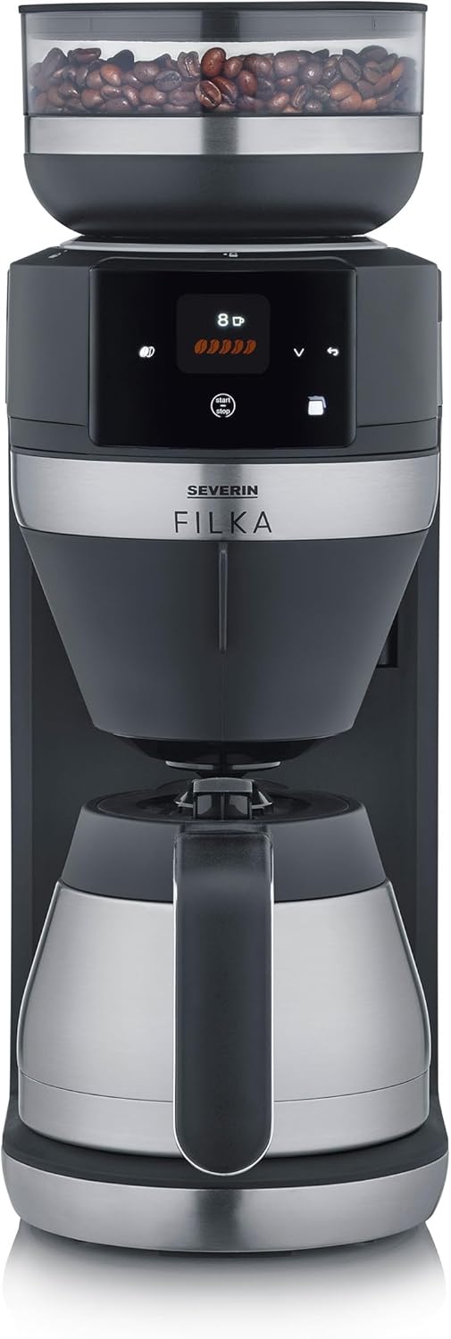 Máquina de café, SEVERIN, FILKA, com iluminação LED, aço inoxidável, aço, Preto-Matt / Edelstahl, para a cozinha