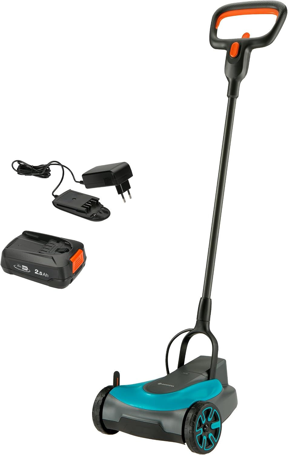 Corta-relva, Gardena, Akku-Rasenm, 18V, 22 cm, Preto / Azul / Laranja, para utilização no exterior