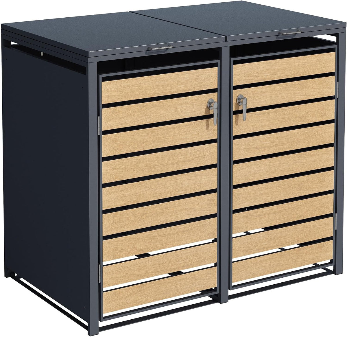 Abrigo para contentores, ESTEXO, 60 cm, 111 cm, 116 cm, 132 × 80 × 116 cm, 60 × 111 cm, aço, madeira, Antracite / Holz, para utilização no exterior