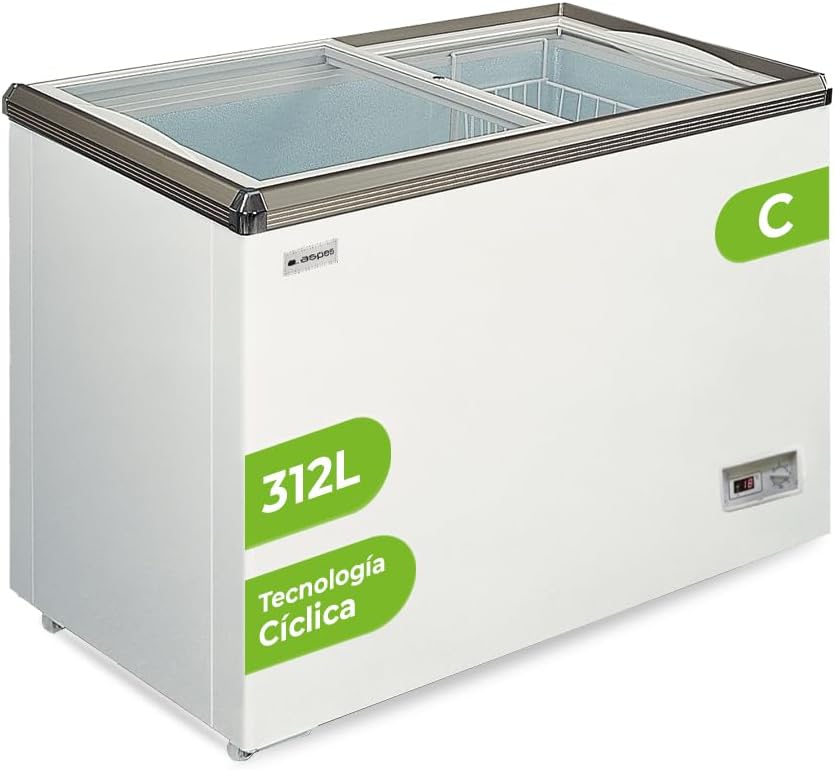 Arca congeladora, Aspes, ACHH3501DDCG, 312 L, Classe E, com iluminação LED, vidro, Branco, para uso diário