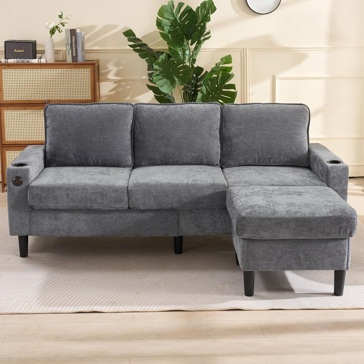 Sofá, Soweiz, 150 kg, 82,5 cm, 200,6 × 139,7 × 82,5 cm, aço, madeira, Cinzento, para a sala