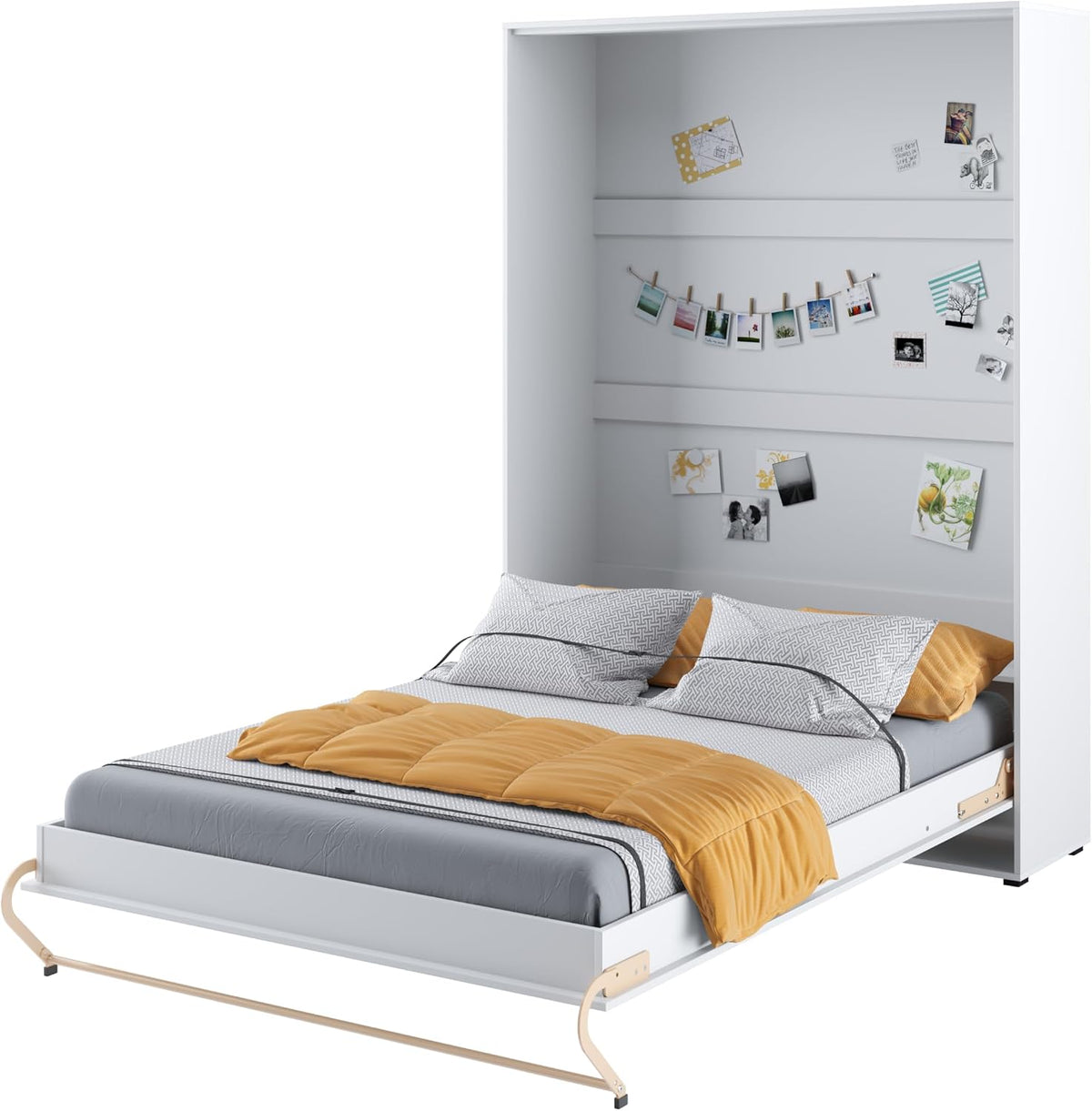 Cama, Homlando, Lenart, 140 × 200 cm, com prateleiras, sem colchão, Branco, para o quarto