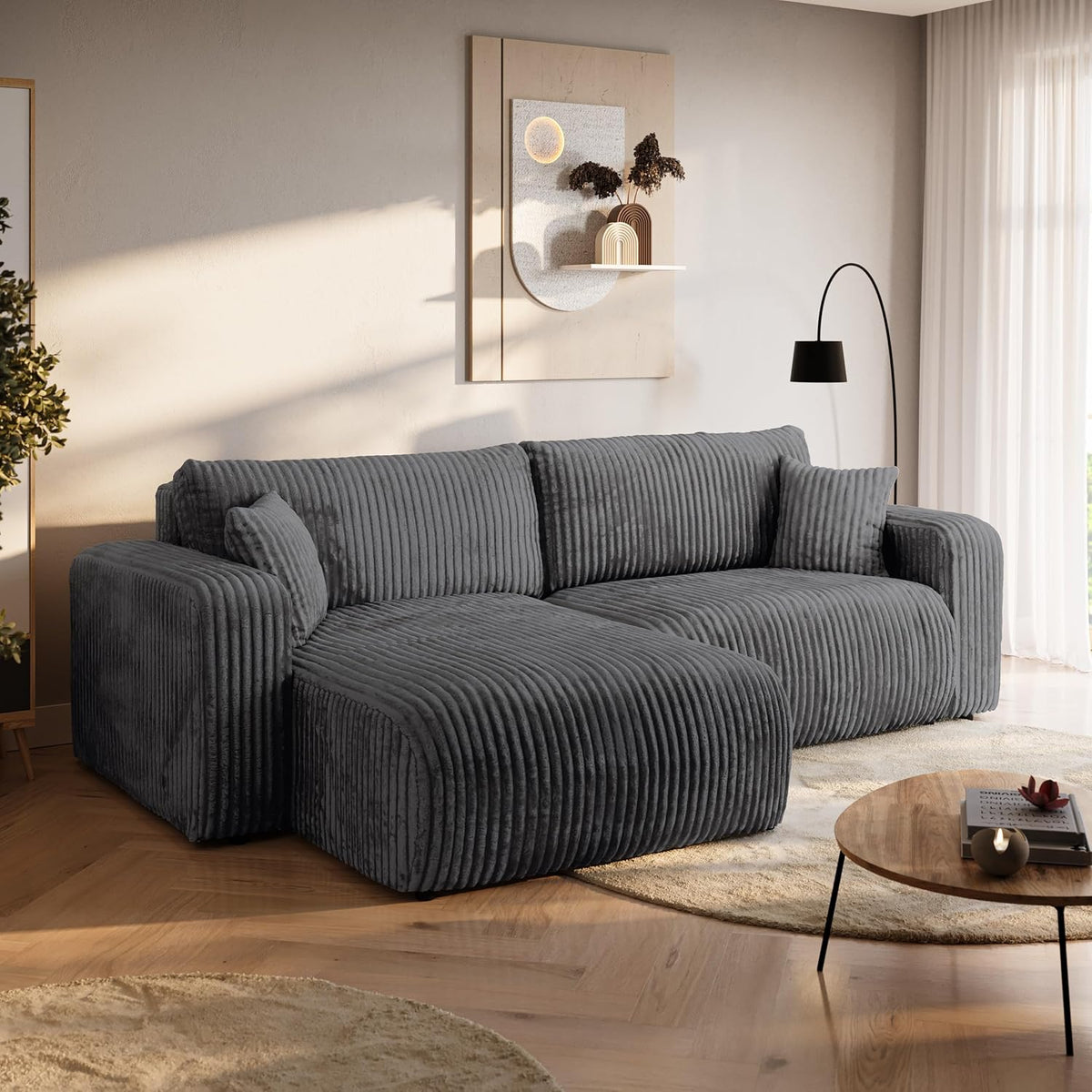 Sofá, BROMARKT, Ecksofa, 244 × 148 × 82 cm, 82 cm, 125 × 200 cm, DunkelCinzento, para a sala