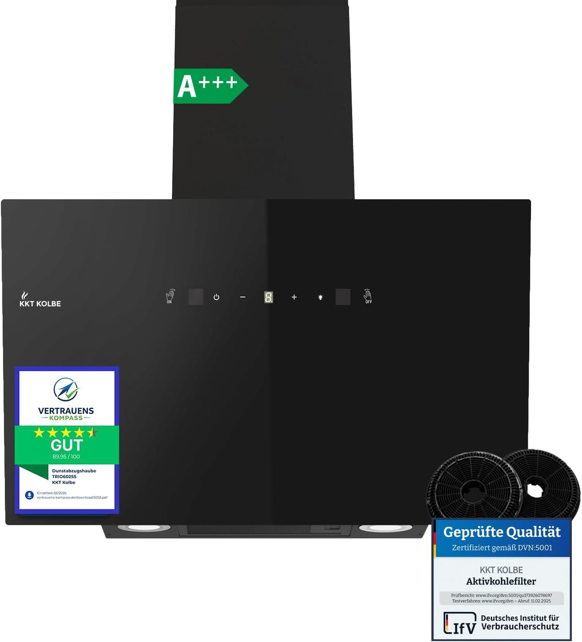 Exaustor, KKT KOLBE, Dunstabzugshaube, 80cm, classe energética A+++, com iluminação LED, vidro, Preto, para uso diário